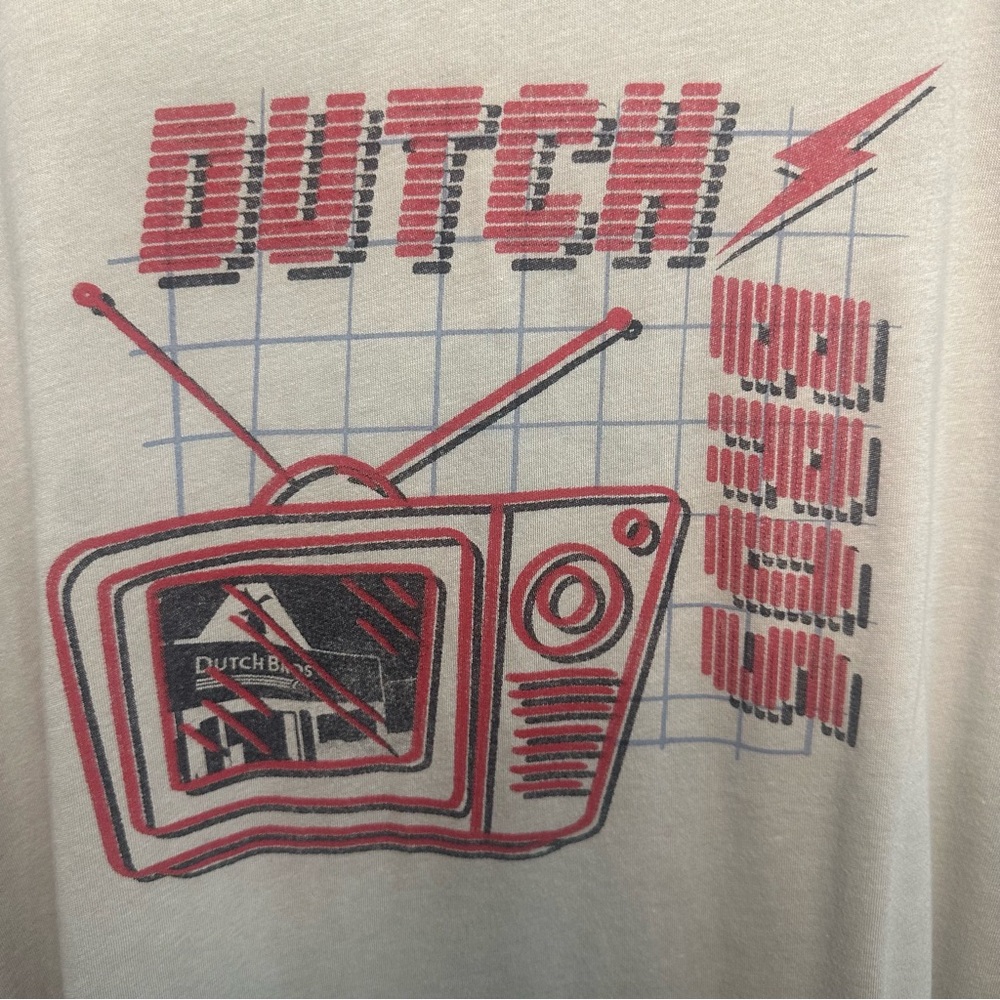 Dutch Bros SMALL Tan VINTAGE TV Set Red Oversized Tee DB 1992